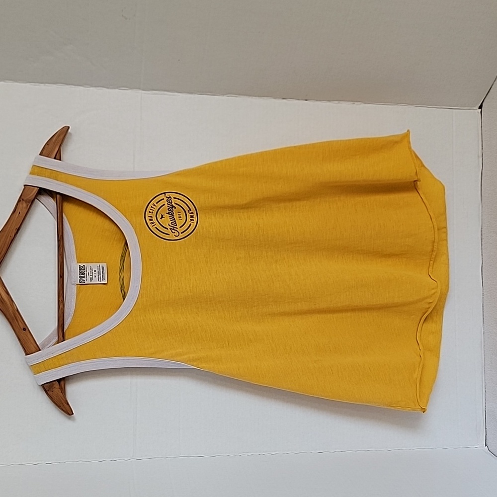 PINK Victoria's Secret Women's Yellow White Iowa City Hawkeyes Tank Top, M